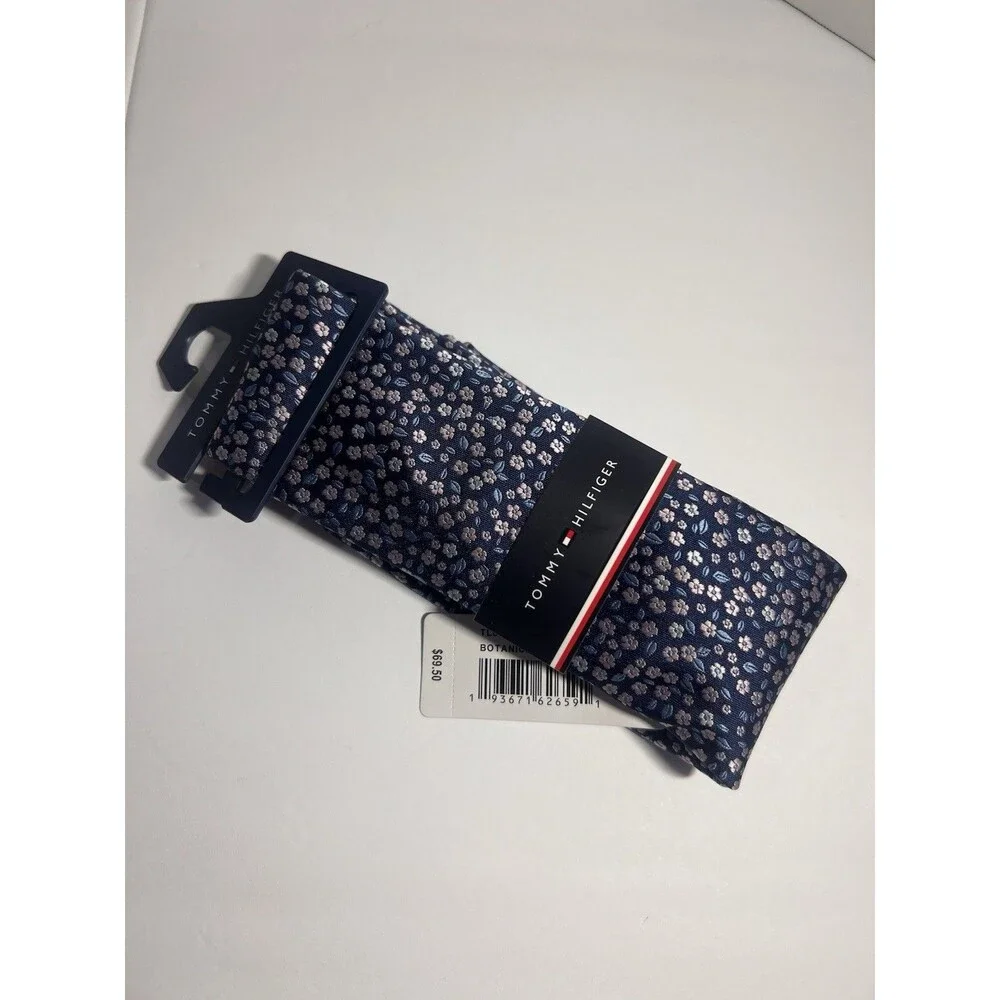 Tommy Hilfiger Men’s Navy Blue Botanical Floral Tie Necktie NWT